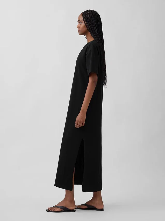 Těžké oversized maxi tričkové šaty