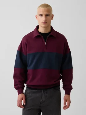 Těžká oversized mikina s pruhy a polozipem