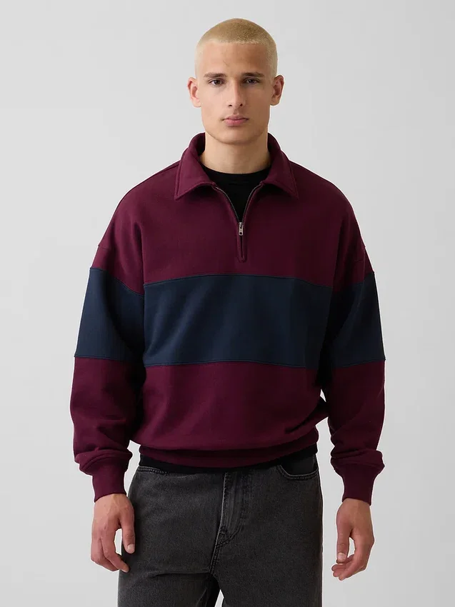 Těžká oversized mikina s pruhy a polozipem