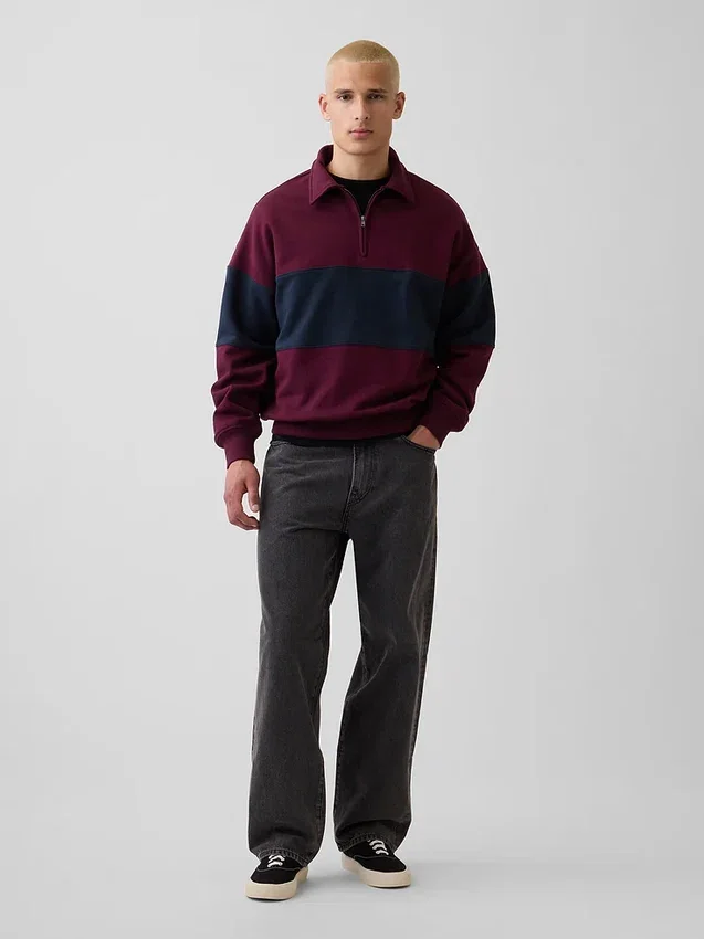 Těžká oversized mikina s pruhy a polozipem