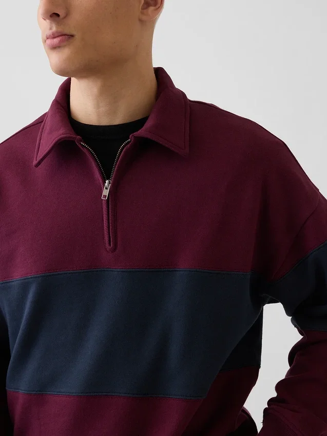 Těžká oversized mikina s pruhy a polozipem