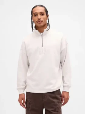 Těžký oversized pulovr s logem a čtvrtinovým zipem
