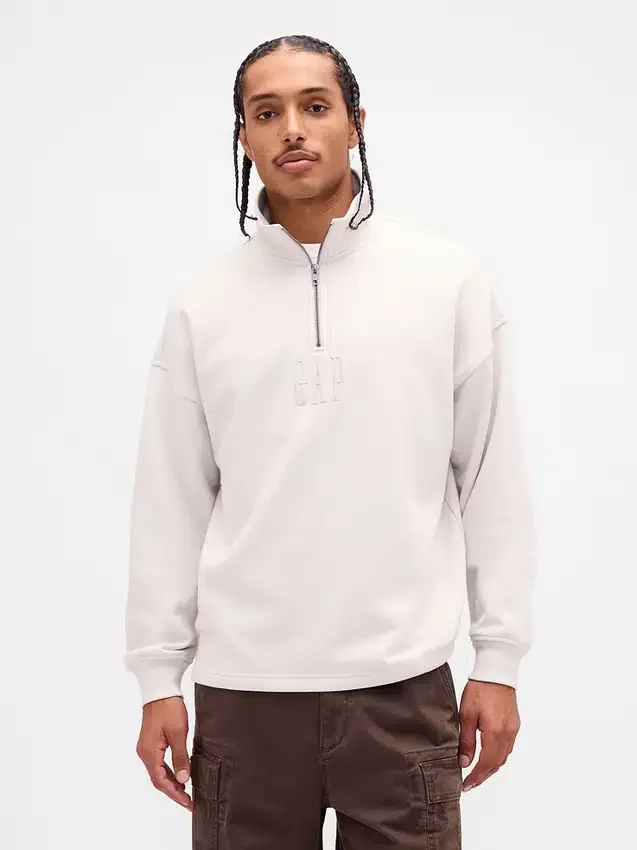 Těžký oversized pulovr s logem a čtvrtinovým zipem