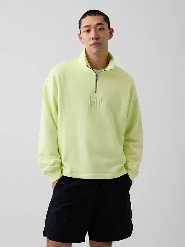 Těžký oversized pulovr s logem a čtvrtinovým zipem