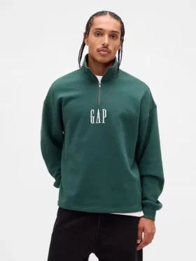 Těžký oversized pulovr s logem a čtvrtinovým zipem