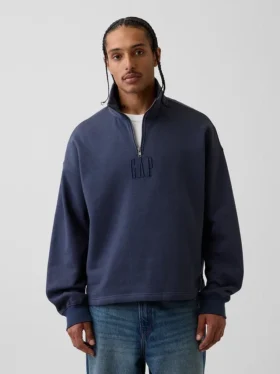 Těžký oversized pulovr s logem a čtvrtinovým zipem