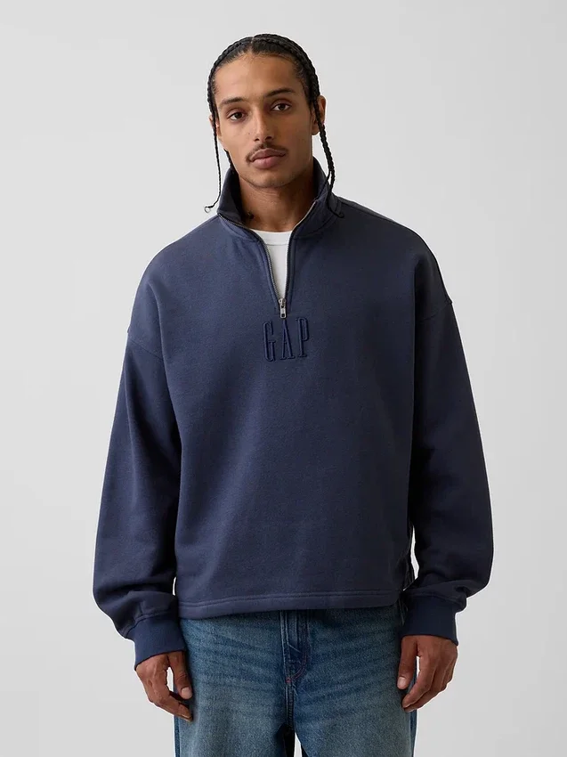 Těžký oversized pulovr s logem a čtvrtinovým zipem