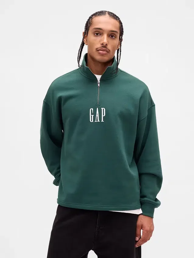 Těžký oversized pulovr s logem a čtvrtinovým zipem