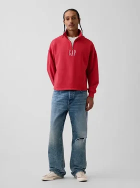 Těžký oversized pulovr s logem a čtvrtinovým zipem