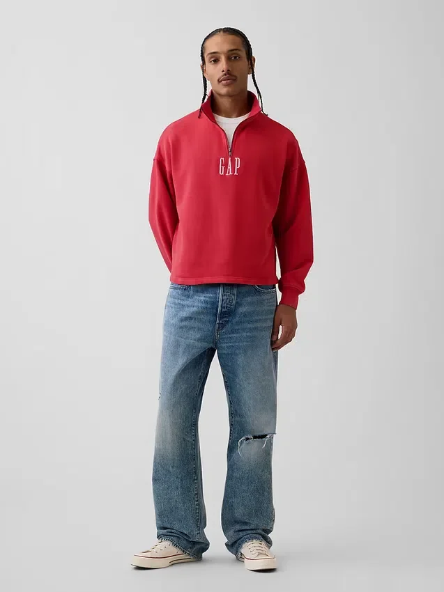 Těžký oversized pulovr s logem a čtvrtinovým zipem