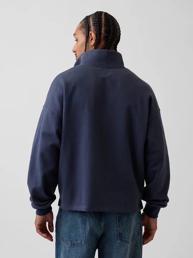 Těžký oversized pulovr s logem a čtvrtinovým zipem