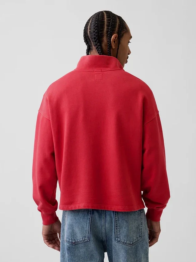 Těžký oversized pulovr s logem a čtvrtinovým zipem