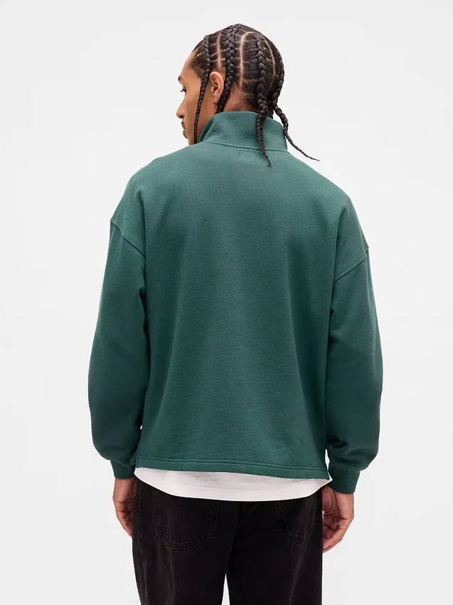 Těžký oversized pulovr s logem a čtvrtinovým zipem