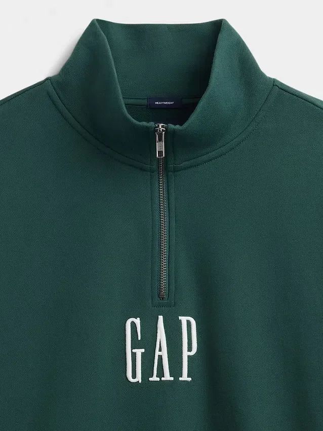 Těžký oversized pulovr s logem a čtvrtinovým zipem