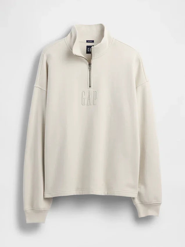 Těžký oversized pulovr s logem a čtvrtinovým zipem