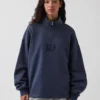 Těžký oversized pulovr s logem a čtvrtinovým zipem