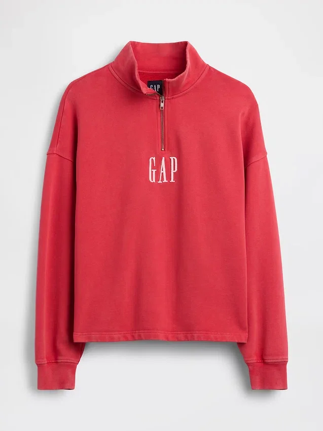 Těžký oversized pulovr s logem a čtvrtinovým zipem