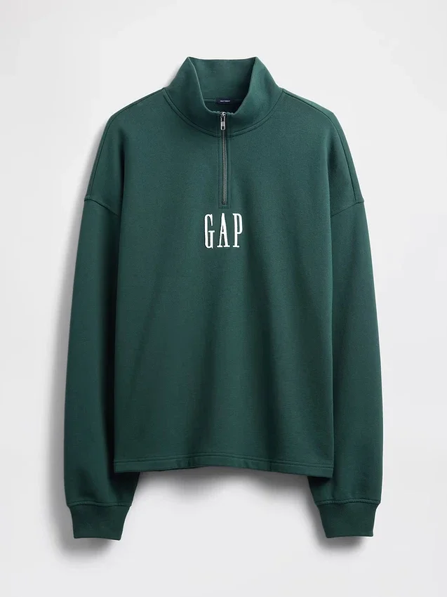 Těžký oversized pulovr s logem a čtvrtinovým zipem