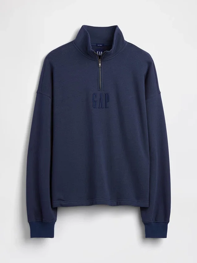 Těžký oversized pulovr s logem a čtvrtinovým zipem
