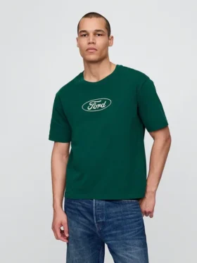 Těžké zkrácené tričko s potiskem Ford