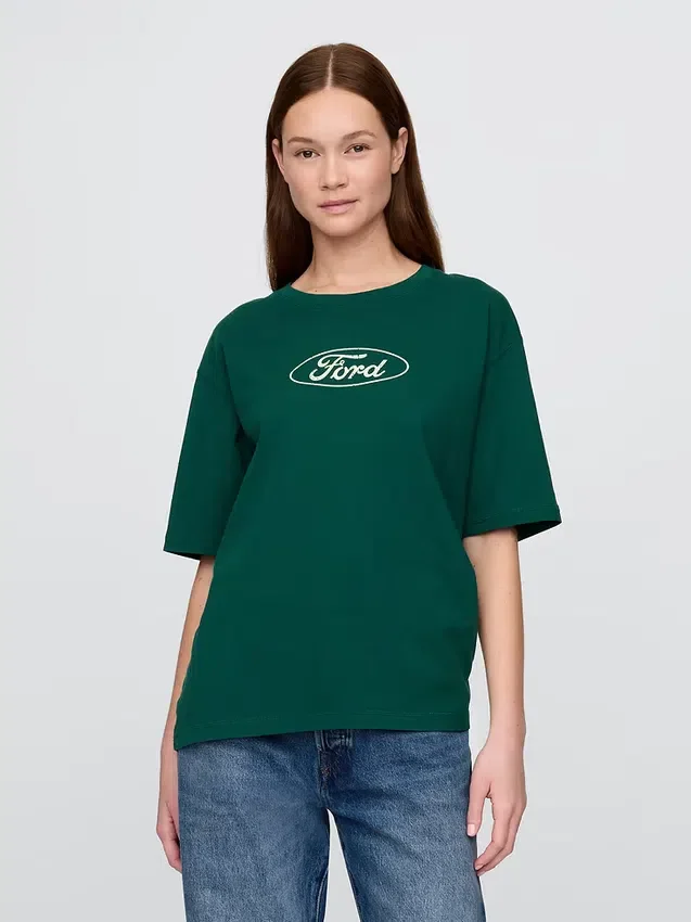 Těžké zkrácené tričko s potiskem Ford
