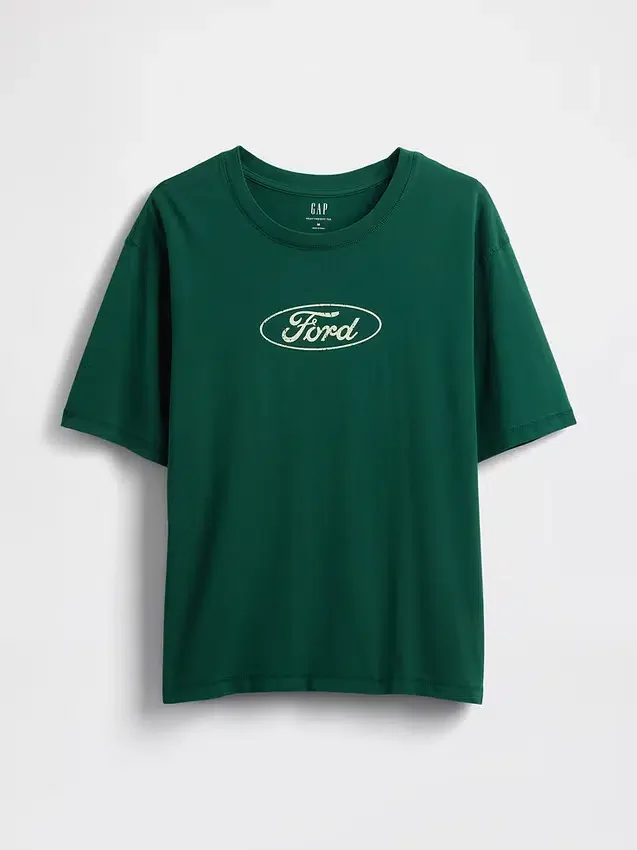 Těžké zkrácené tričko s potiskem Ford