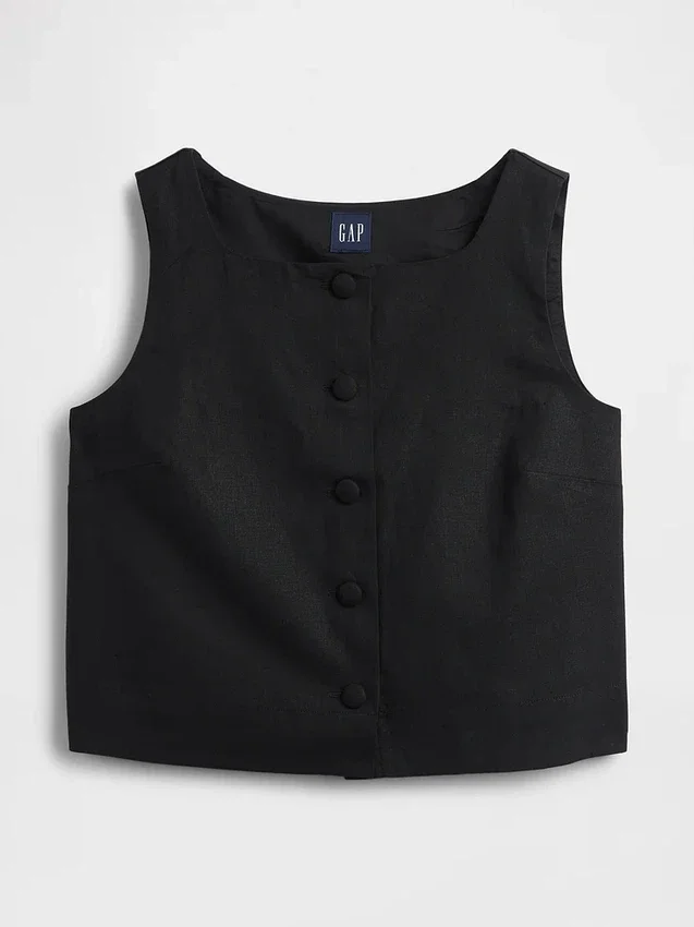 Top s knoflíky z lněné směsi