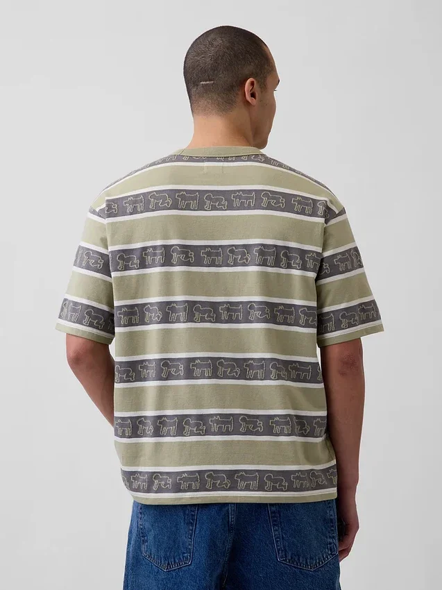 Tričko Keith Haring s pruhy v oversized střihu