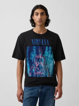 Tričko Nirvana s potiskem, z těžkého materiálu, zkrácený střih