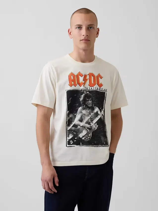 Tričko s potiskem Ac/Dc v volném střihu