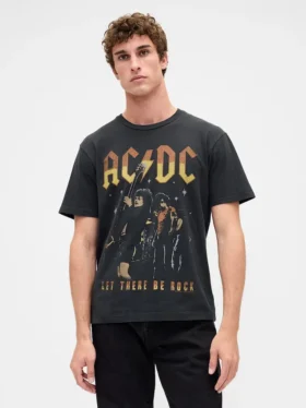 Tričko s potiskem Ac/Dc v volném střihu