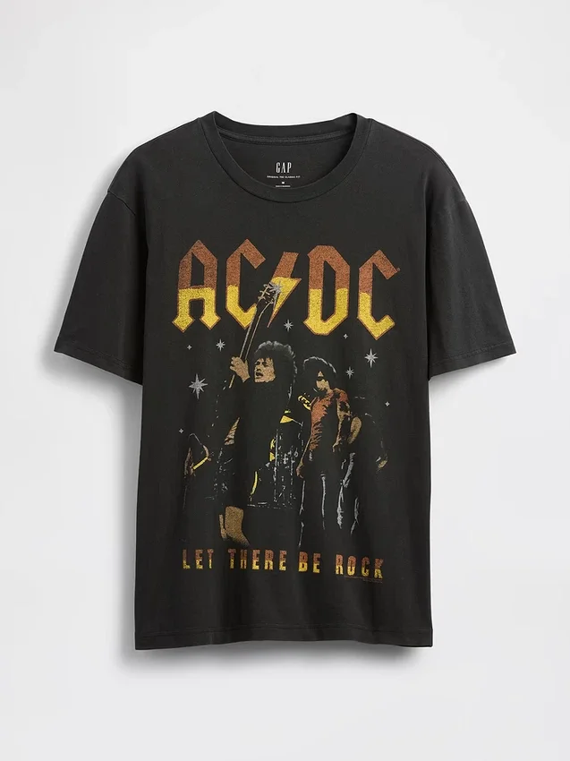 Tričko s potiskem Ac/Dc v volném střihu
