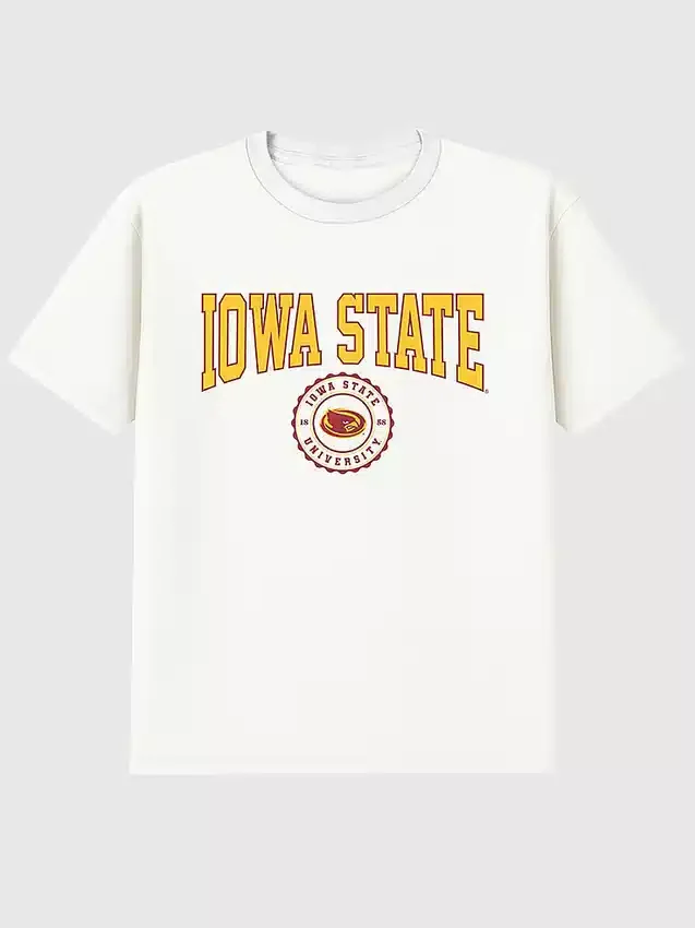 Tričko s tmavým grafickým motivem univerzitního znaku Iowa State University
