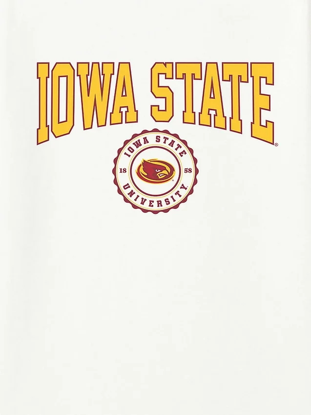 Tričko s tmavým grafickým motivem univerzitního znaku Iowa State University