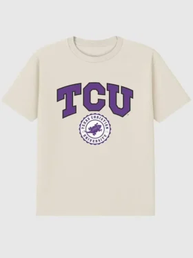 Tričko s tmavým potiskem s univerzitním znakem TCU (Texas Christian University)