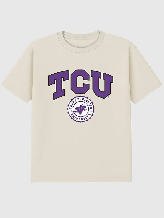 Tričko s tmavým potiskem s univerzitním znakem TCU (Texas Christian University)
