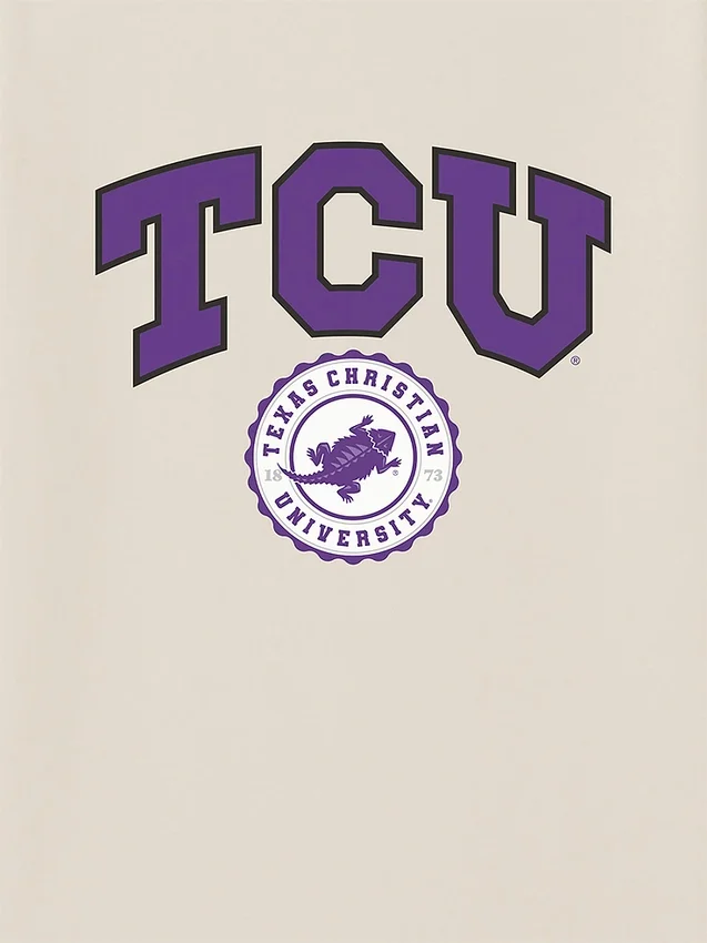 Tričko s tmavým potiskem s univerzitním znakem TCU (Texas Christian University)