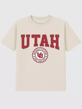 Tričko s tmavým potiskem univerzitního znaku University of Utah
