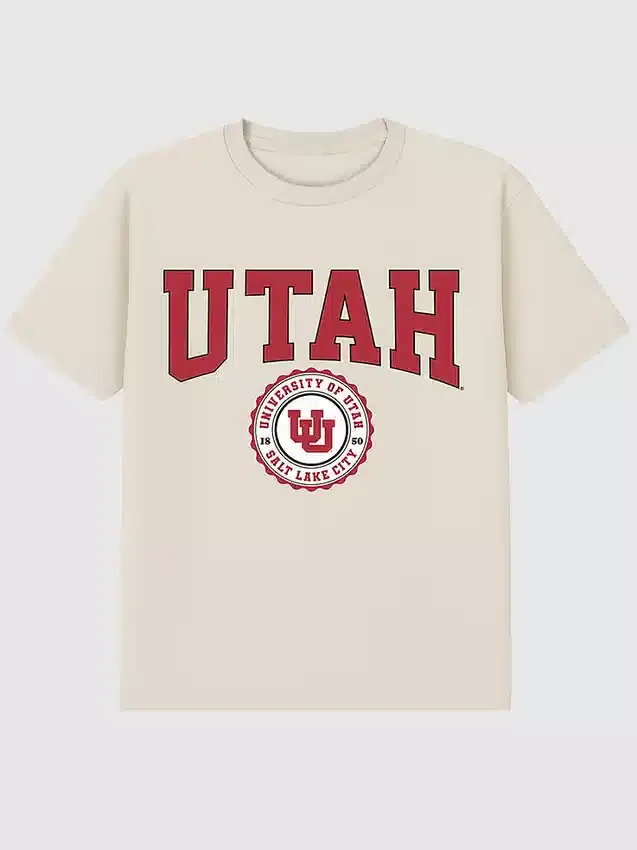 Tričko s tmavým potiskem univerzitního znaku University of Utah