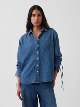 Ultra měkká džínová košile v oversized střihu s řasenými rukávy
