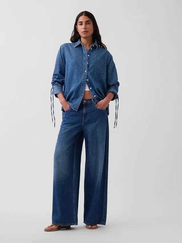 Ultra měkká džínová košile v oversized střihu s řasenými rukávy