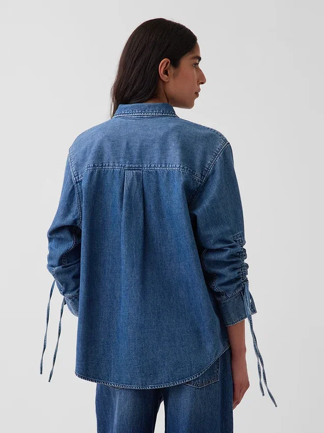 Ultra měkká džínová košile v oversized střihu s řasenými rukávy