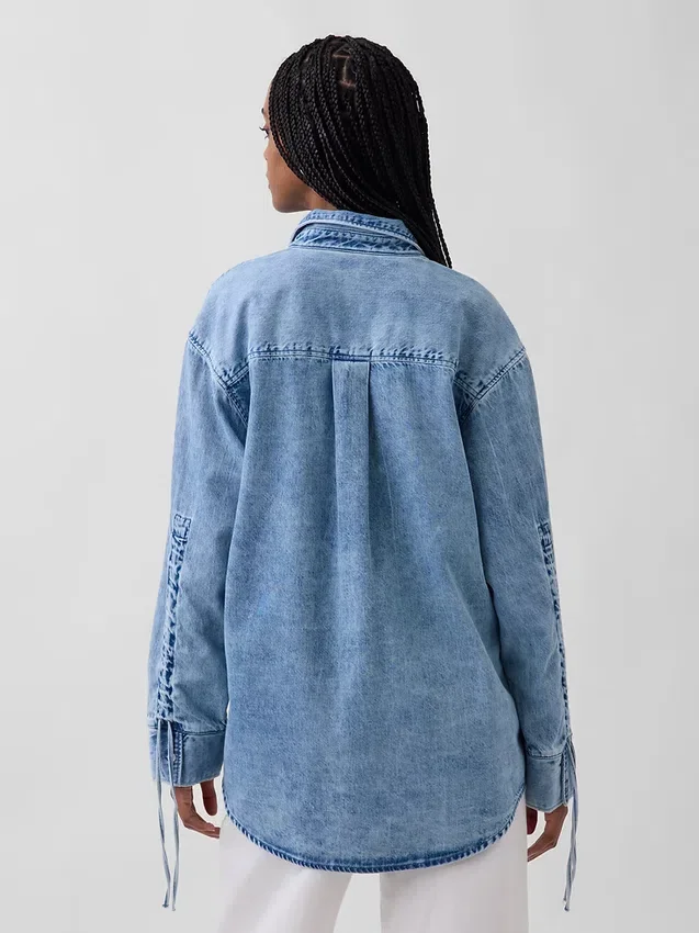 Ultra měkká džínová košile v oversized střihu s řasenými rukávy