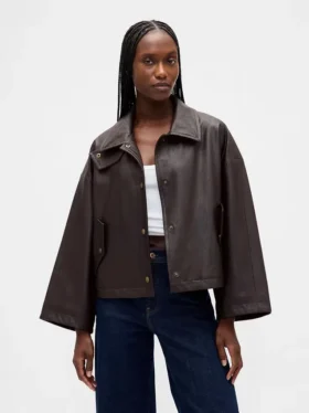 Vegan leather swing jacket