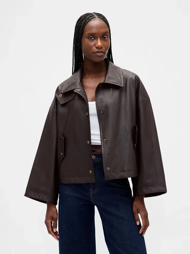 Vegan leather swing jacket