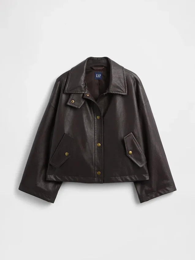 Vegan leather swing jacket