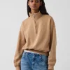 Vintagesoft Oversized pulovr s polozipem a klínovým výstřihem