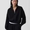 Vintagesoft Oversized pulovr s polozipem a klínovým výstřihem