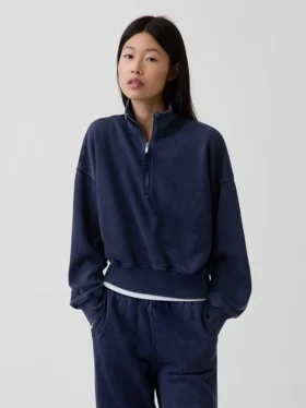 Vintagesoft Oversized pulovr s polozipem a klínovým výstřihem