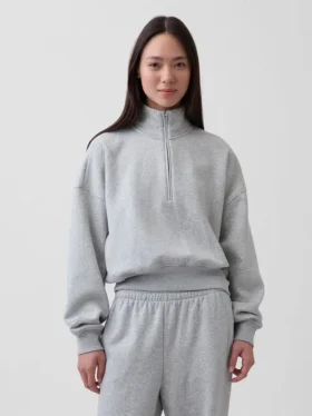 Vintagesoft Oversized pulovr s polozipem a klínovým výstřihem
